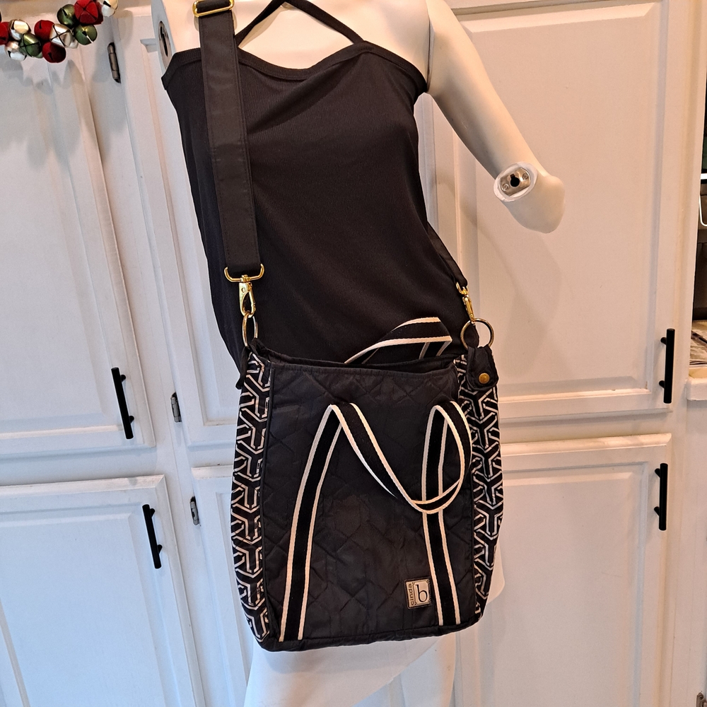 Cinda B Jet Set Black/White 'Out & About Tote' Quilted Crossbody Messenger Bag